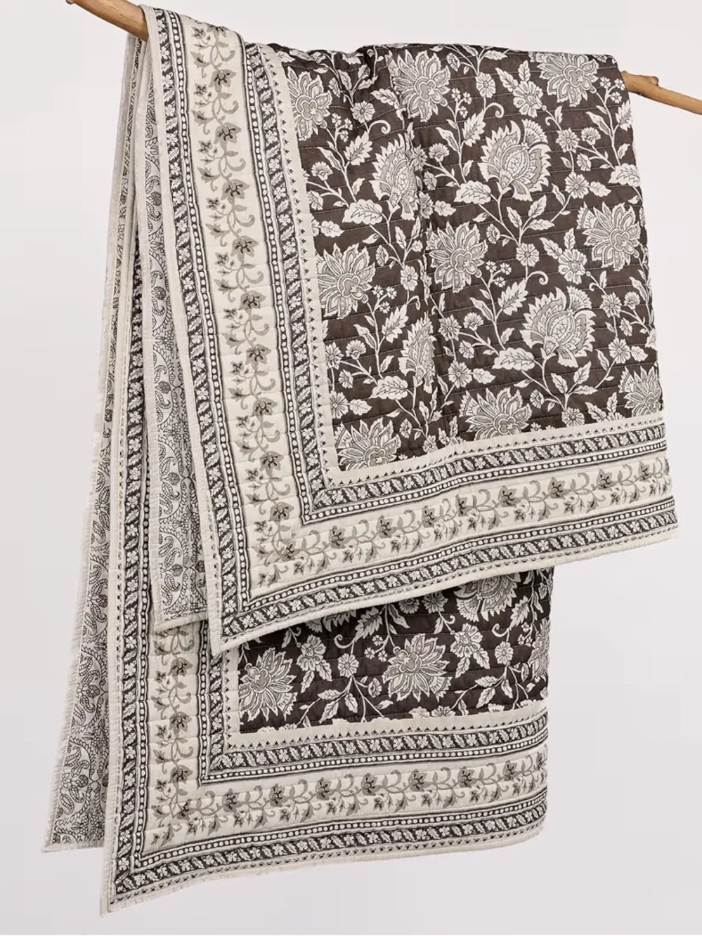 Levtex Home Adare Cocoa Quilted Throw 50x60 Reversible Floral Cotton NWT